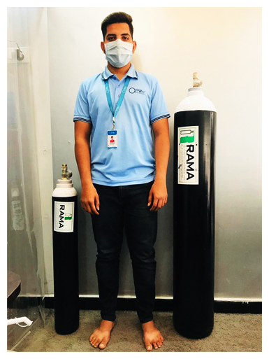 Oxygen Cylinder With Comparison Against Person. (The Person In The Image Is 5.9